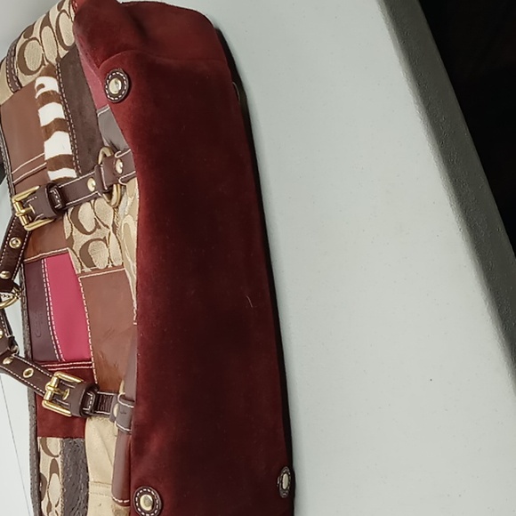 Coach - 10437 - Patchwork Logo Leather, Suede, Snakeskin Tote/SB -Merlot/Tan - Picture 12 of 16